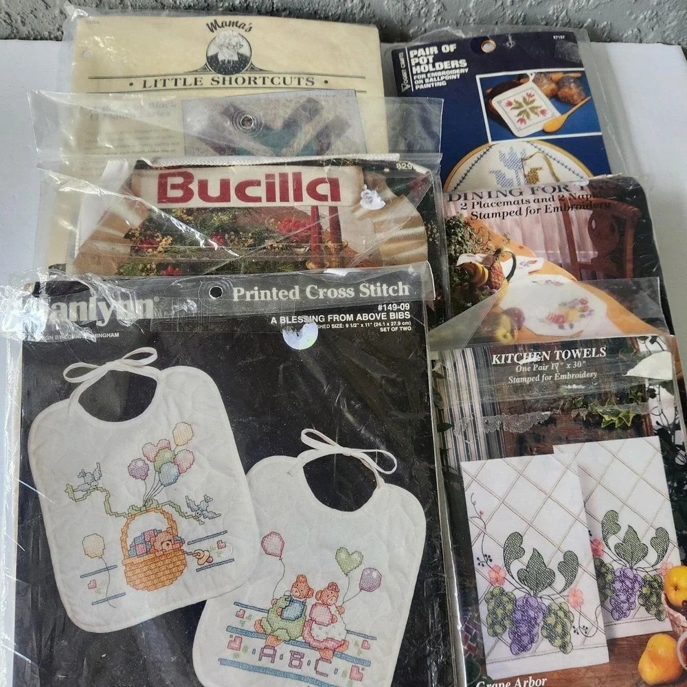 Vintage Embroidery Cross Stitch Kit Lot Bucilla Tobin Janlynn Quilt Patterns